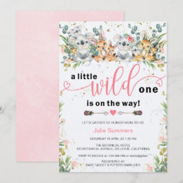 Wild One Pink Safari Girl Baby shower Kaart