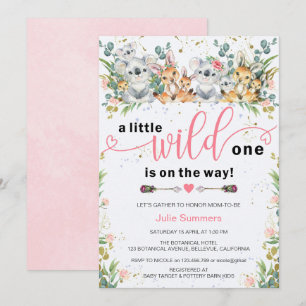 Wild One Pink Safari Girl Baby shower Kaart