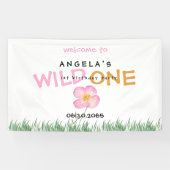 Wild One Pink Wildflower 1e verjaardag Spandoek (Horizontaal)