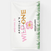 Wild One Pink Wildflower 1e verjaardag Spandoek (Verticaal)