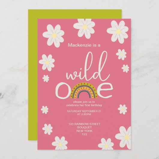 Wild One Rainbow Birthday Party Personalized Kaart (Voorkant / Achterkant)