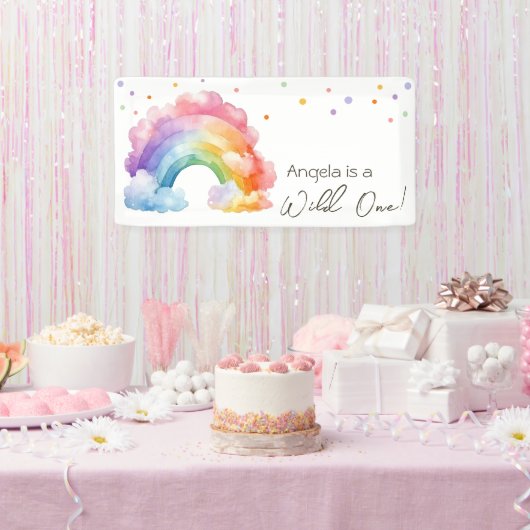 Wild One Rainbow Kids Verjaardag Spandoek (Feest)