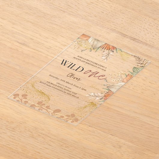 Wild One retro boho thema Eerste Verjaardag Acryl Uitnodigingen (Laagn)