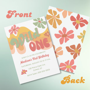 Wild One Retro Regenboog Daisy 1e Verjaardag Kaart