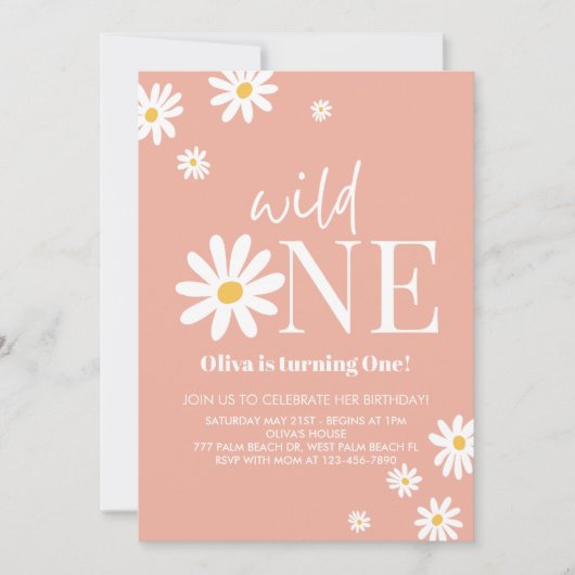Wild One Rose Daisy 1er Anniversaire Invitation (Devant)