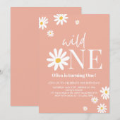 Wild One Rose Daisy 1er Anniversaire Invitation (Devant / Derrière)