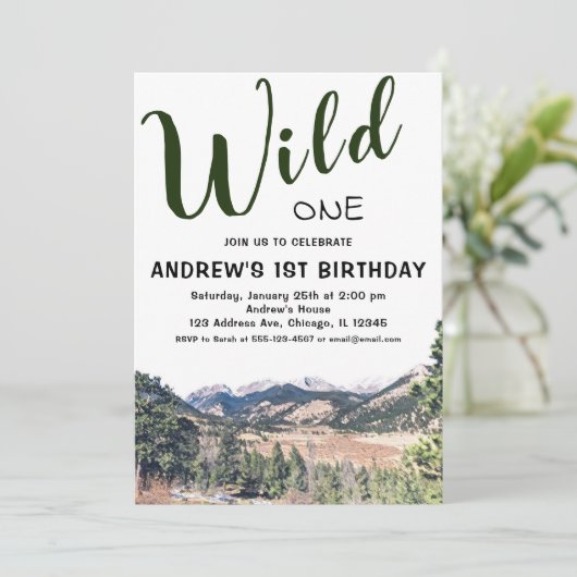 Wild One Rustic Mountain 1er Invitation anniversai (Debout devant)