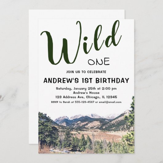 Wild One Rustic Mountain 1er Invitation anniversai (Devant / Derrière)