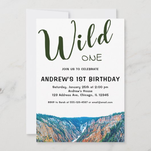 Wild One Rustic Mountain Waterfall 1st Birthday Kaart (Voorkant)