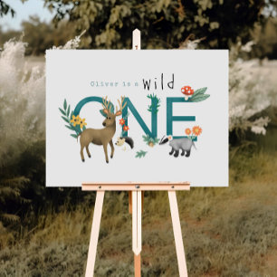 Wild One Rustic Woodland Animals 1st Verjaardag Te Perfect Poster