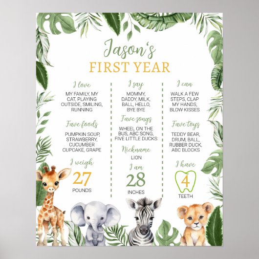 Wild One Safari 1e Verjaardag Mijlpaal teken Poster (Voorkant)