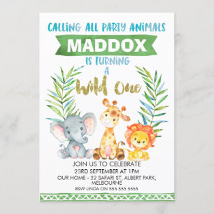Wild One Safari 1er Anniversaire Invitation de fêt