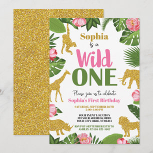 Wild One Safari 1er Anniversaire Invitation Girl G