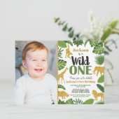 Wild One Safari 1er Birthday Invitation Boy Gold (Debout devant)