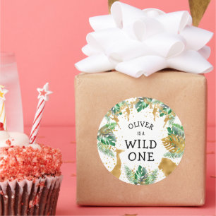 Wild One Safari 1st Birthday Green Gold Ronde Sticker