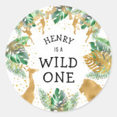 Wild One Safari 1st Birthday Green Gold Ronde Sticker (Voorkant)