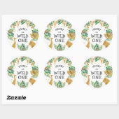 Wild One Safari 1st Birthday Green Gold Ronde Sticker (Vel)