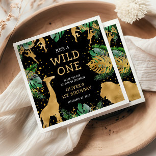 Wild One Safari 1st Birthday Party Green Black Servet