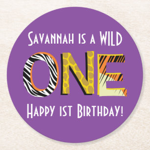 Wild One Safari 1st Birthday Party Kind Ronde Kartonnen Onderzetter