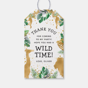 Wild One Safari 1ste verjaardag Green Gold White Cadeaulabel