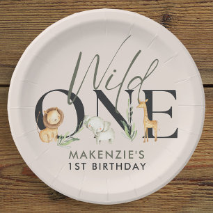 Wild One Safari 1ste verjaardag Papieren Bordje