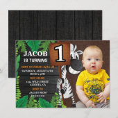 Wild One Safari Aangepaste foto Verjaardag Uitnodi Kaart (Voorkant / Achterkant)