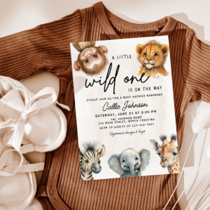 Wild One Safari Animal Baby shower Invitation Kaart
