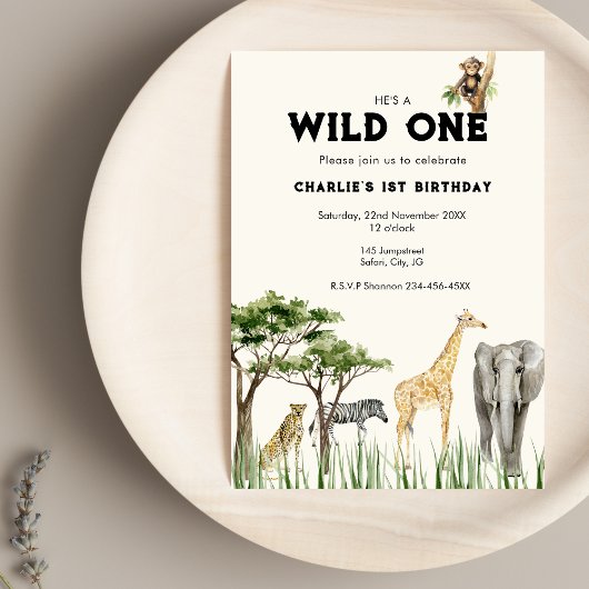 Wild One Safari Animal Birthday Invitation