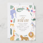 Wild One Safari Animals 1e verjaardag Kaart (Voorkant)