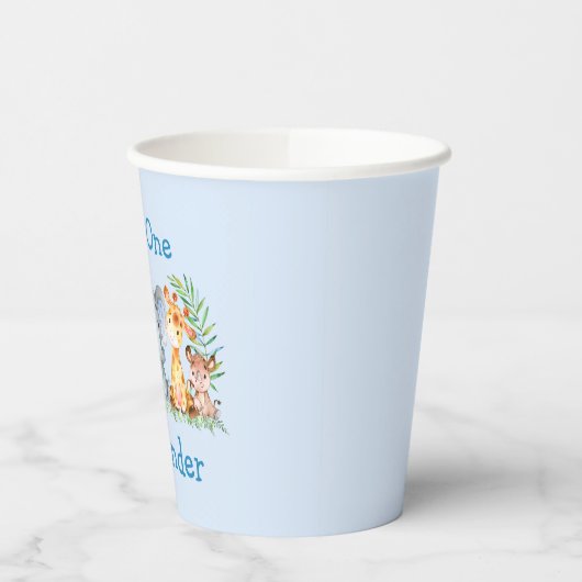 Wild One Safari Animals 1st Birthday Blue Papieren Bekers (Links)