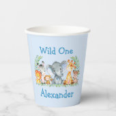 Wild One Safari Animals 1st Birthday Blue Papieren Bekers (Voorkant)