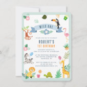 Wild One Safari Animals 1st Birthday Oerwoud Party Kaart (Voorkant)