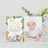 Wild One Safari Animals 1st Birthday Uitnodiging (Staand voorkant)