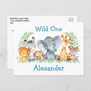 Wild One Safari Animals 1st Birthday Uitnodiging