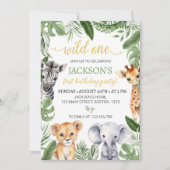 Wild One Safari Animals 1st Birthday Uitnodiging (Voorkant)