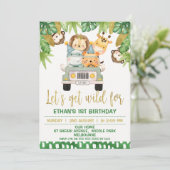 Wild One Safari Animals 1st Birthday Uitnodiging (Staand voorkant)
