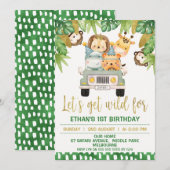 Wild One Safari Animals 1st Birthday Uitnodiging (Voorkant / Achterkant)