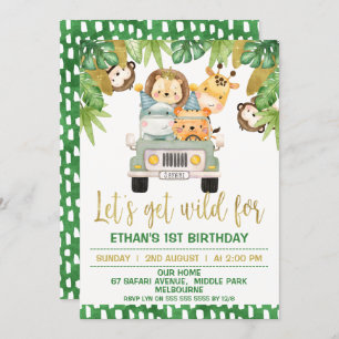 Wild One Safari Animals 1st Birthday Uitnodiging