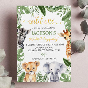 Wild One Safari Animals 1st Birthday Uitnodiging