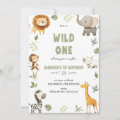 Wild One Safari Animals 1st Birthday Uitnodiging (Voorkant)