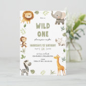 Wild One Safari Animals 1st Birthday Uitnodiging (Staand voorkant)