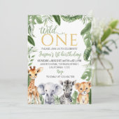 Wild One Safari Animals 1st Birthday Uitnodiging (Staand voorkant)