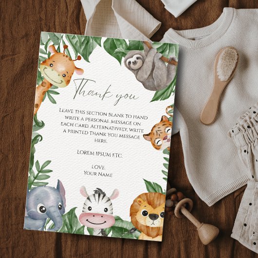 Wild One Safari Animals Baby shower Bedankkaart