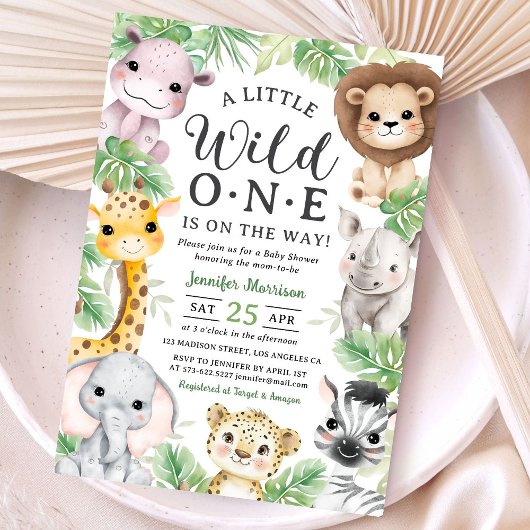 Wild One Safari Animals Baby Shower Invitation