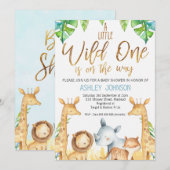 Wild One Safari Animals Baby shower Invitation Kaart (Voorkant / Achterkant)
