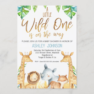Wild One Safari Animals Baby shower Invitation Kaart