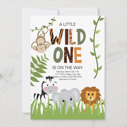 Wild One Safari Animals Baby shower Invitation Kaart (Voorkant)