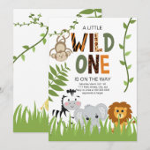 Wild One Safari Animals Baby shower Invitation Kaart (Voorkant / Achterkant)