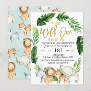 Wild One Safari Animals Baby shower Invitation Kaart