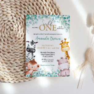Wild One Safari Animals Baby shower Invitation Kaart